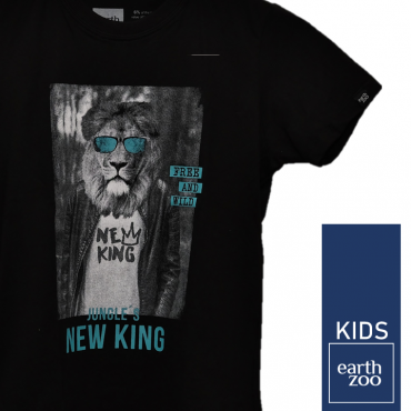 T-shirt Earth Zoo Kids Leão de Óculos Preta