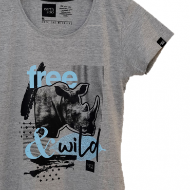 T-shirt Earth Zoo Feminina - Rinoceronte Cinza