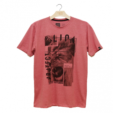 T-shirt Earth Zoo Masculina - Leão Vermelho Escuro