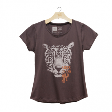 T-shirt Earth Zoo Feminina - Onça Pintada Chumbo
